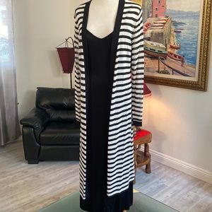 ▪️▪️BLACK-N-WHITE STRIP LONG OPEN SWEATER DUSTER▪️▪️